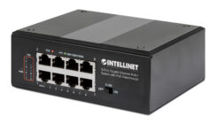Intellinet 8-poorts industriële Gigabit PoE+ netwerk switch met PoE passthrough, 1x 95 W PD-ingang + 7x PSE-uitgang, 120 W budget, DIN-rail montage, robuuste metalen behuizing, 3 jaar garantie
