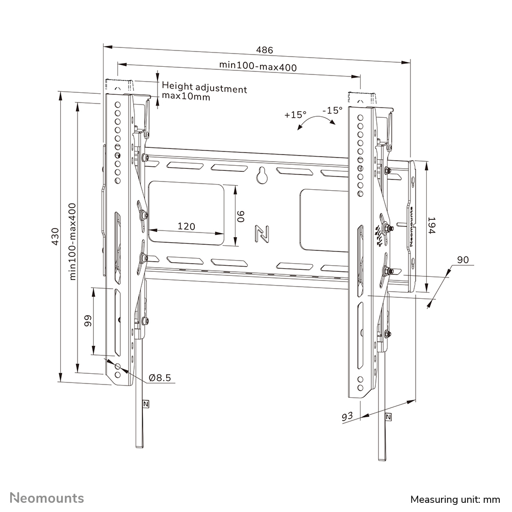 Neomounts WL35-750BL14 Heavy duty muurbeugel 42-75" - kantelbaar - vergrendelbaar - snelle installatie - TÜV - Afbeelding 21
