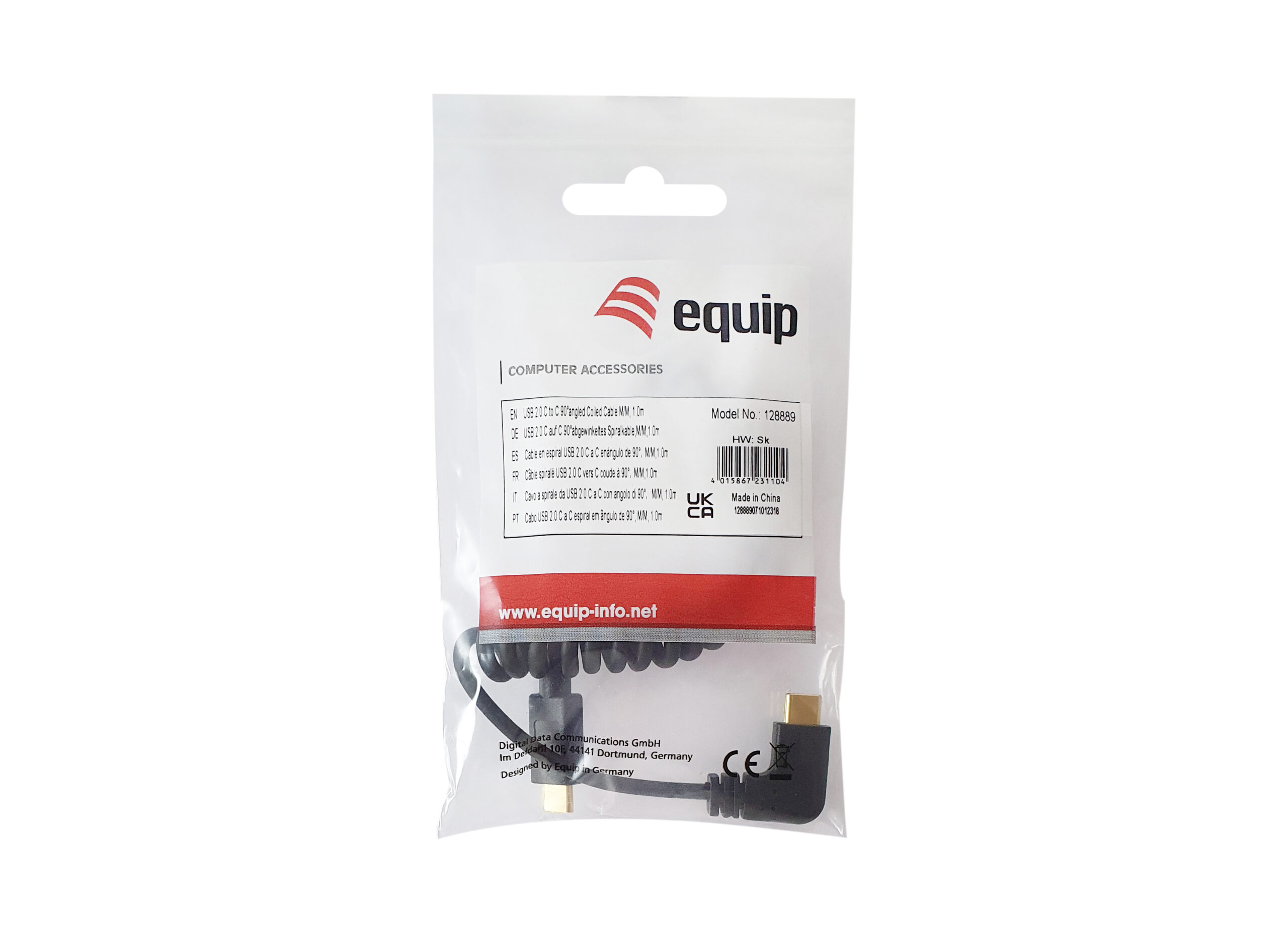 Equip USB 2.0 C naar C 90° gedraaide spiraalkabel, M/M, 1,0 m, PD 60W - Afbeelding 6