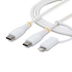 StarTech.com 1m 2-in-1 Robuuste USB-C Oplaadkabel met Lightning Adapter, 30W/60W, Apple MFi Gecertificeerd, Gevlochten USB C Laadkabel voor iPhone/iPad/Android