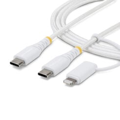 StarTech.com 2m 2-in-1 Robuuste USB-C Oplaadkabel met Lightning Adapter, 30W/60W, Apple MFi Gecertificeerd, Gevlochten USB C Laadkabel voor iPhone/iPad/Android - Afbeelding 2
