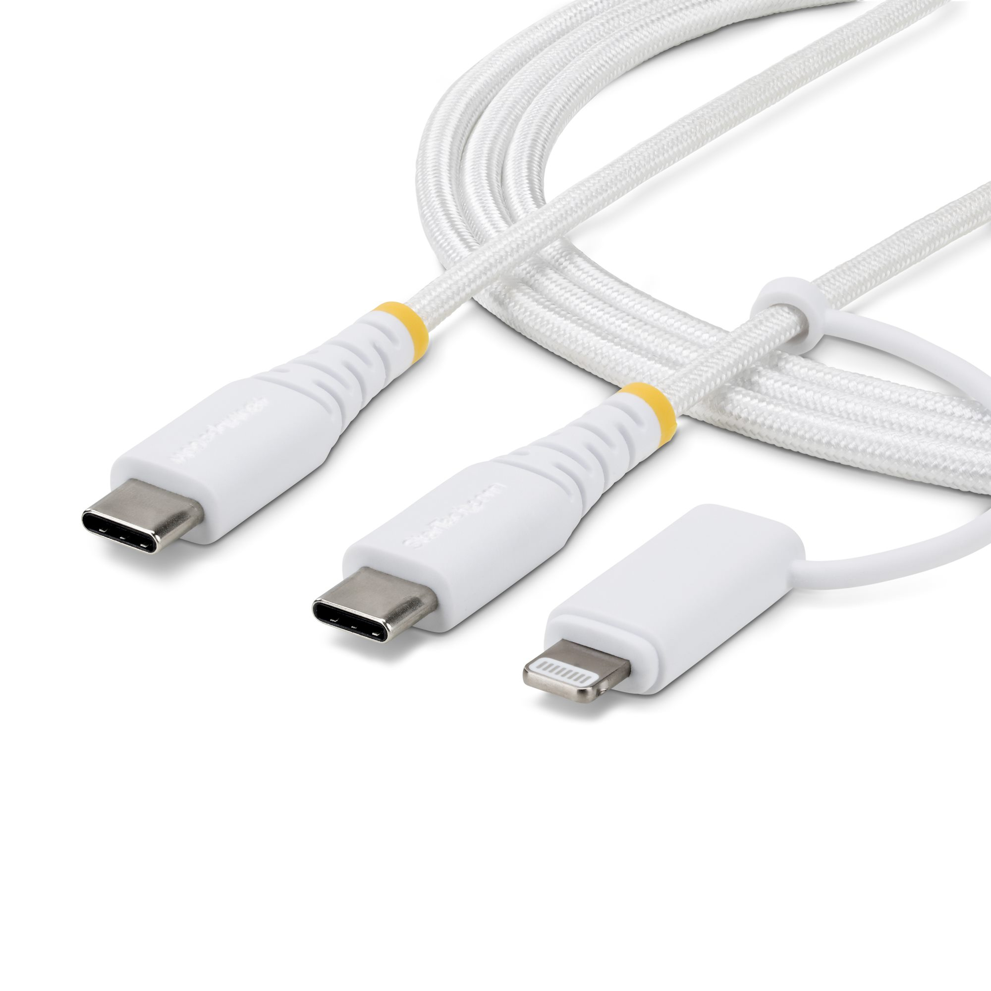 StarTech.com 1m 2-in-1 Robuuste USB-C Oplaadkabel met Lightning Adapter, 30W/60W, Apple MFi Gecertificeerd, Gevlochten USB C Laadkabel voor iPhone/iPad/Android
