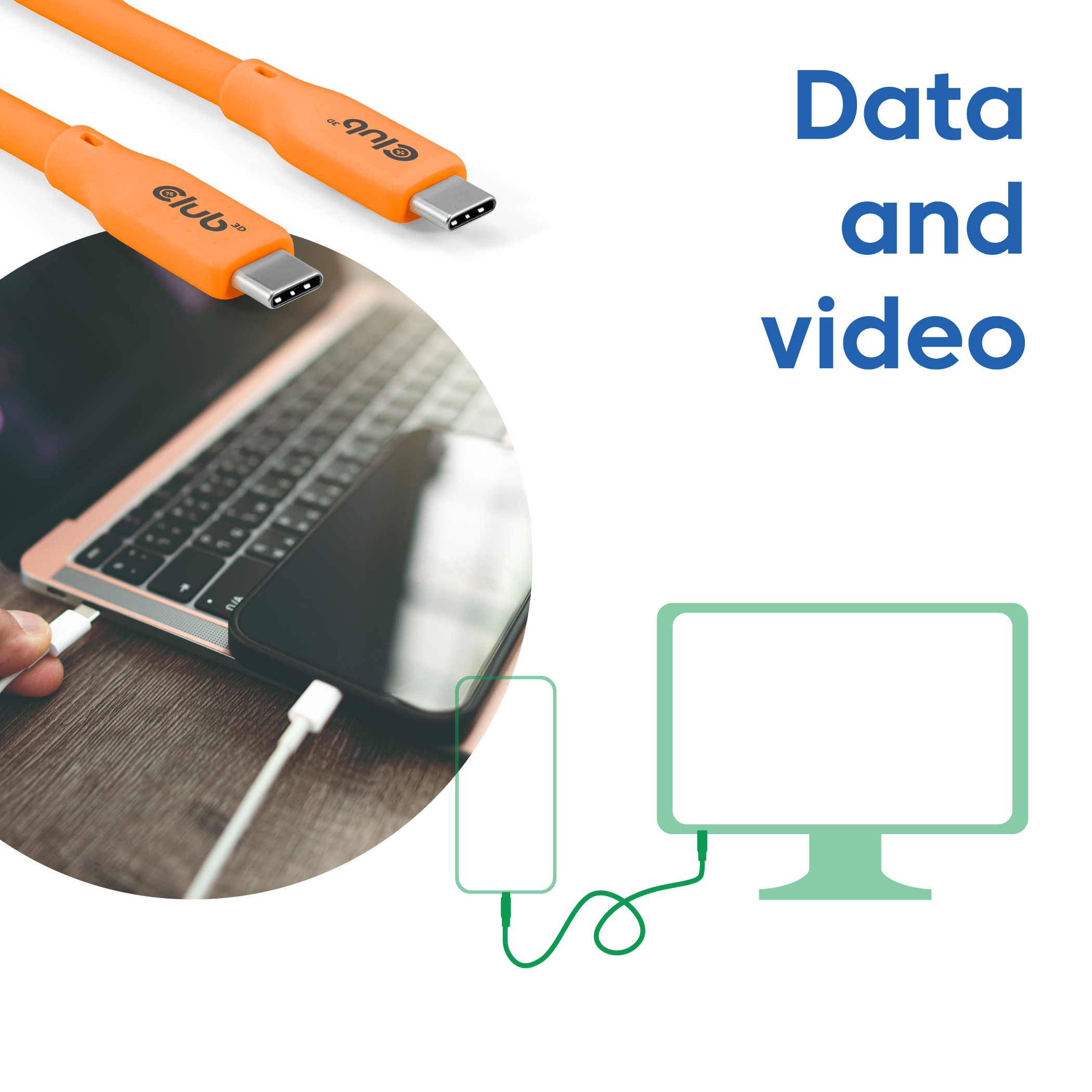 CLUB3D USB C oplaadkabel Oranje - Afbeelding 6
