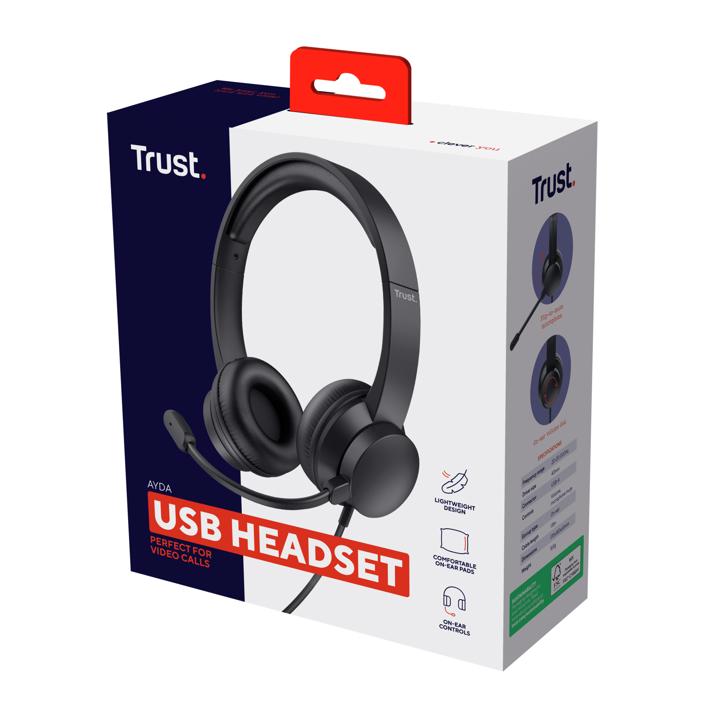Trust Ayda USB Headset - USB headset voor kantoor en calls – Opklapbare microfoon – Volumeregeling in kabel – Zwart - Afbeelding 7
