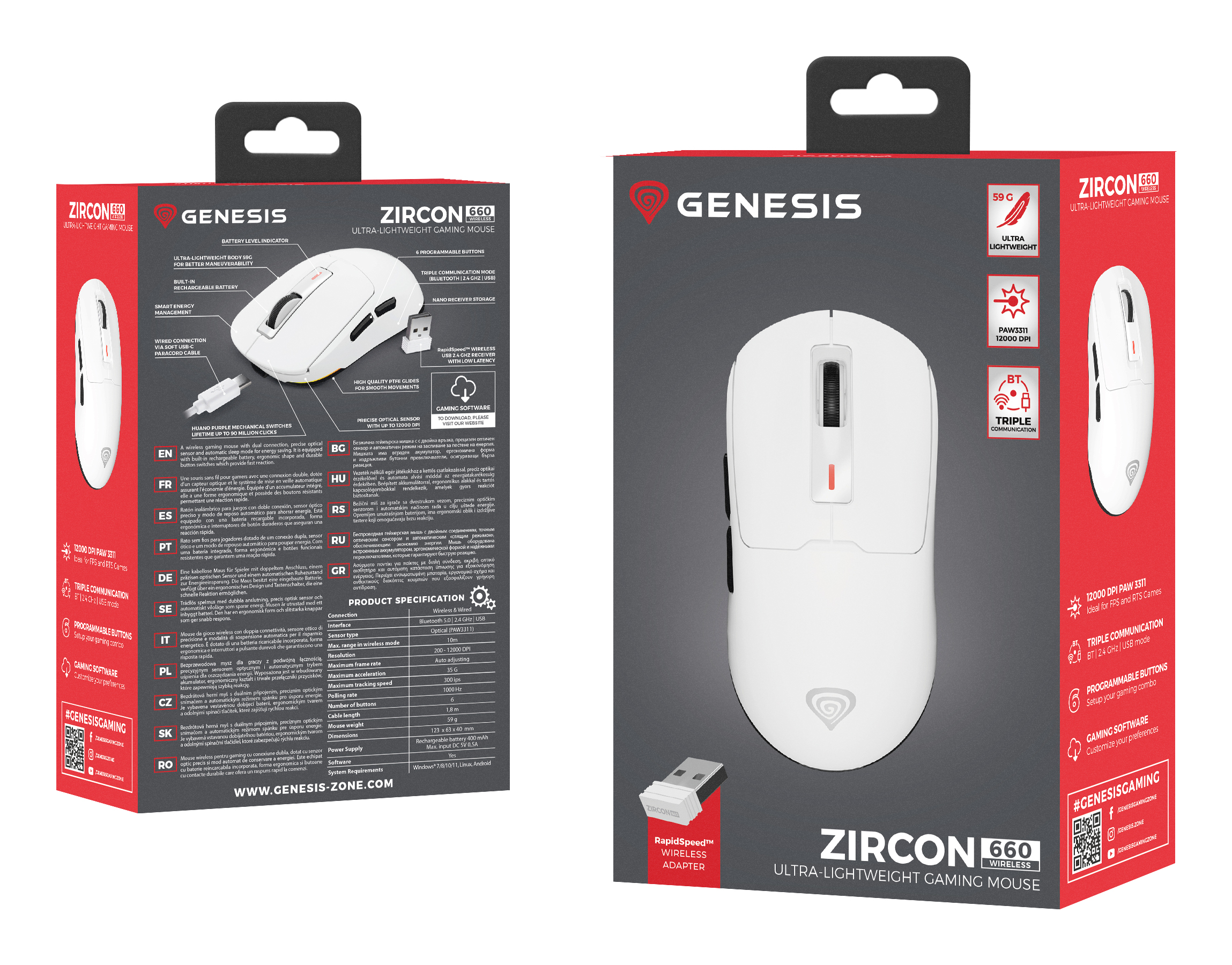 GENESIS Zircon 660 muis Gamen Rechtshandig RF Wireless + Bluetooth + USB Type-A Optisch 12000 DPI - Afbeelding 15