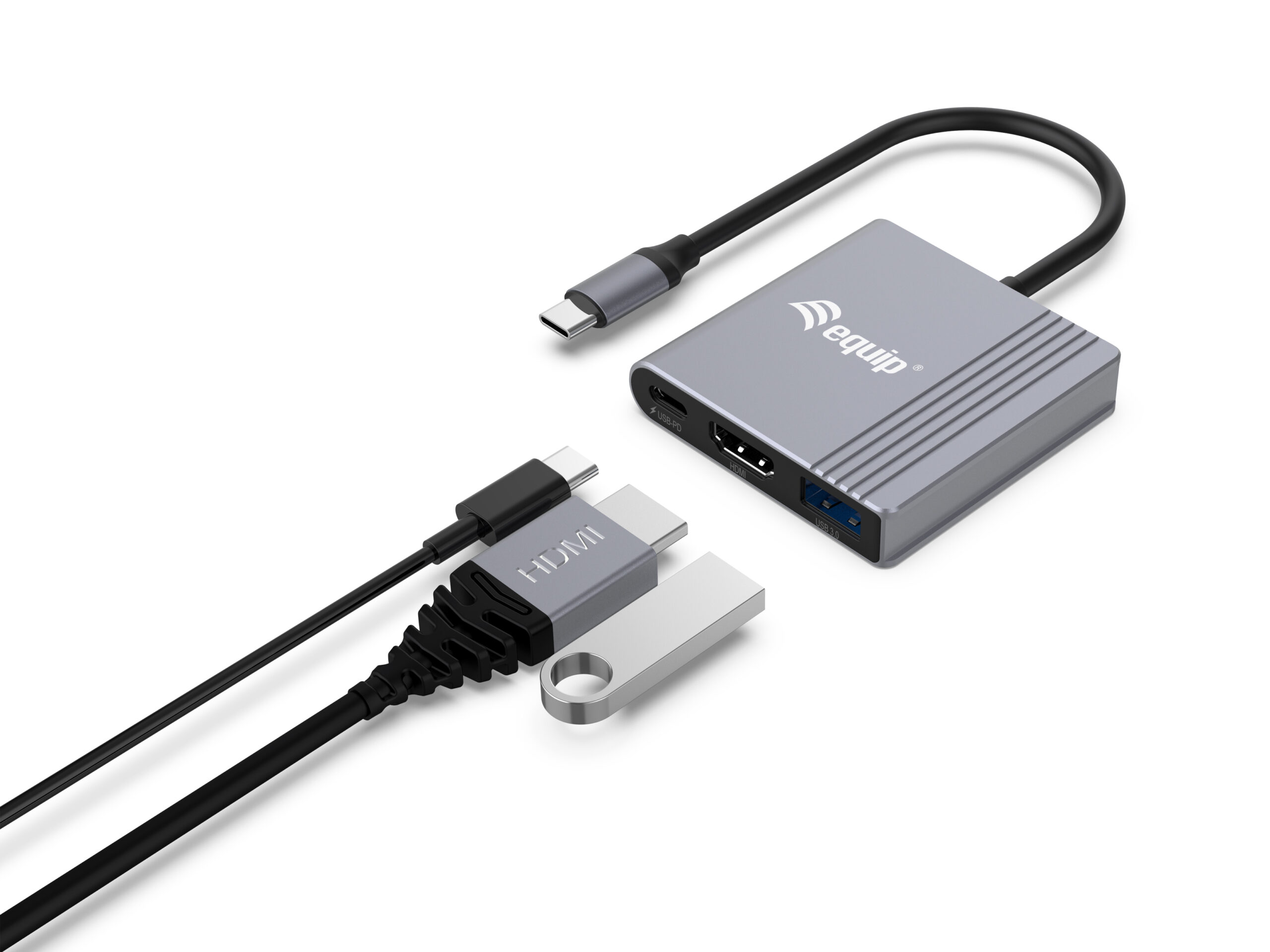 Equip 3-in-1 USB-C naar HDMI / USB-A / USB PD-adapter, 4K/60Hz, 100W USB PD - Afbeelding 3
