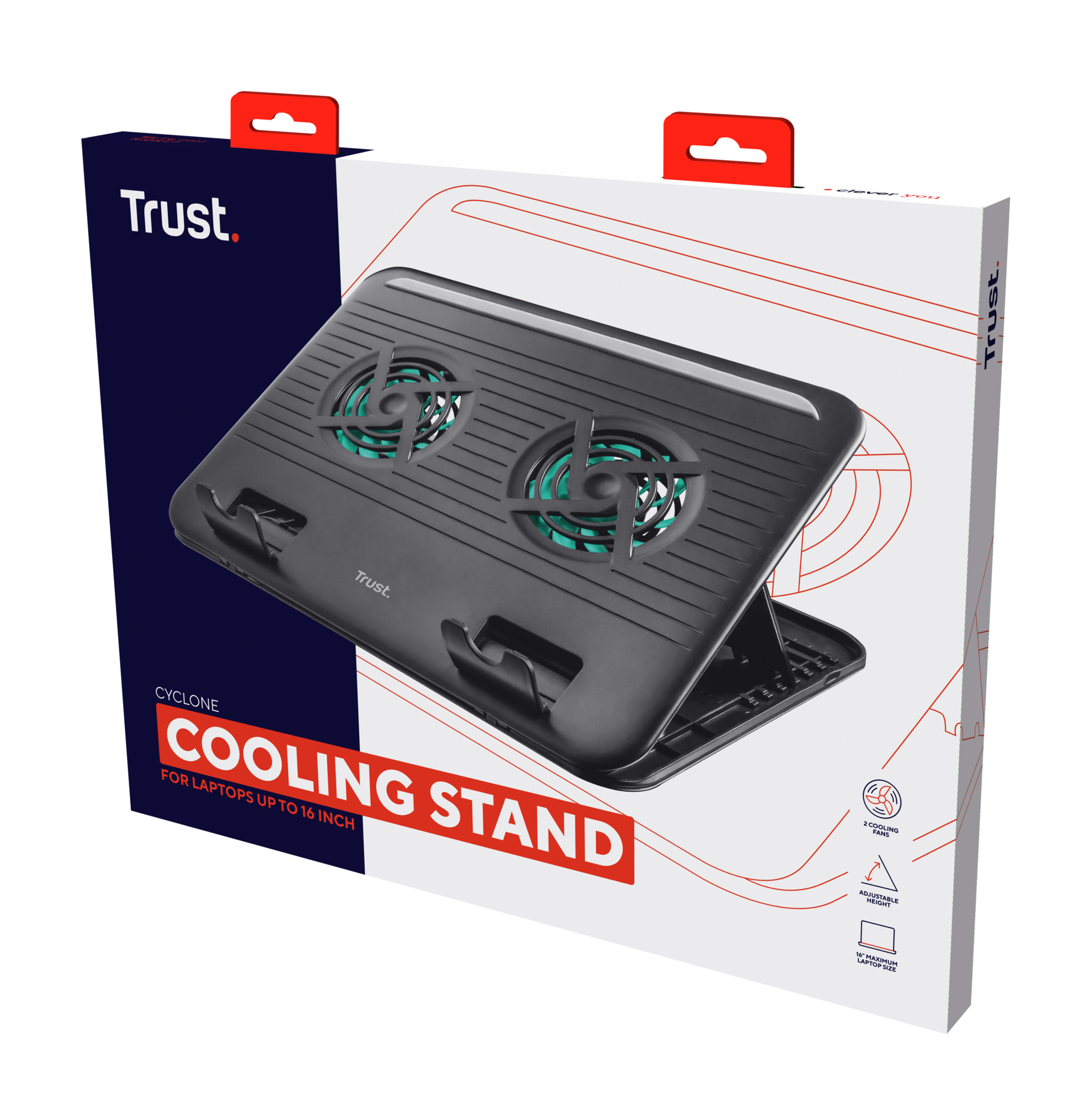 Trust Cyclone Laptop Cooling Stand - Laptopkoeler – 2 ventilatoren – Verstelbare hoek – Zwart - Afbeelding 7