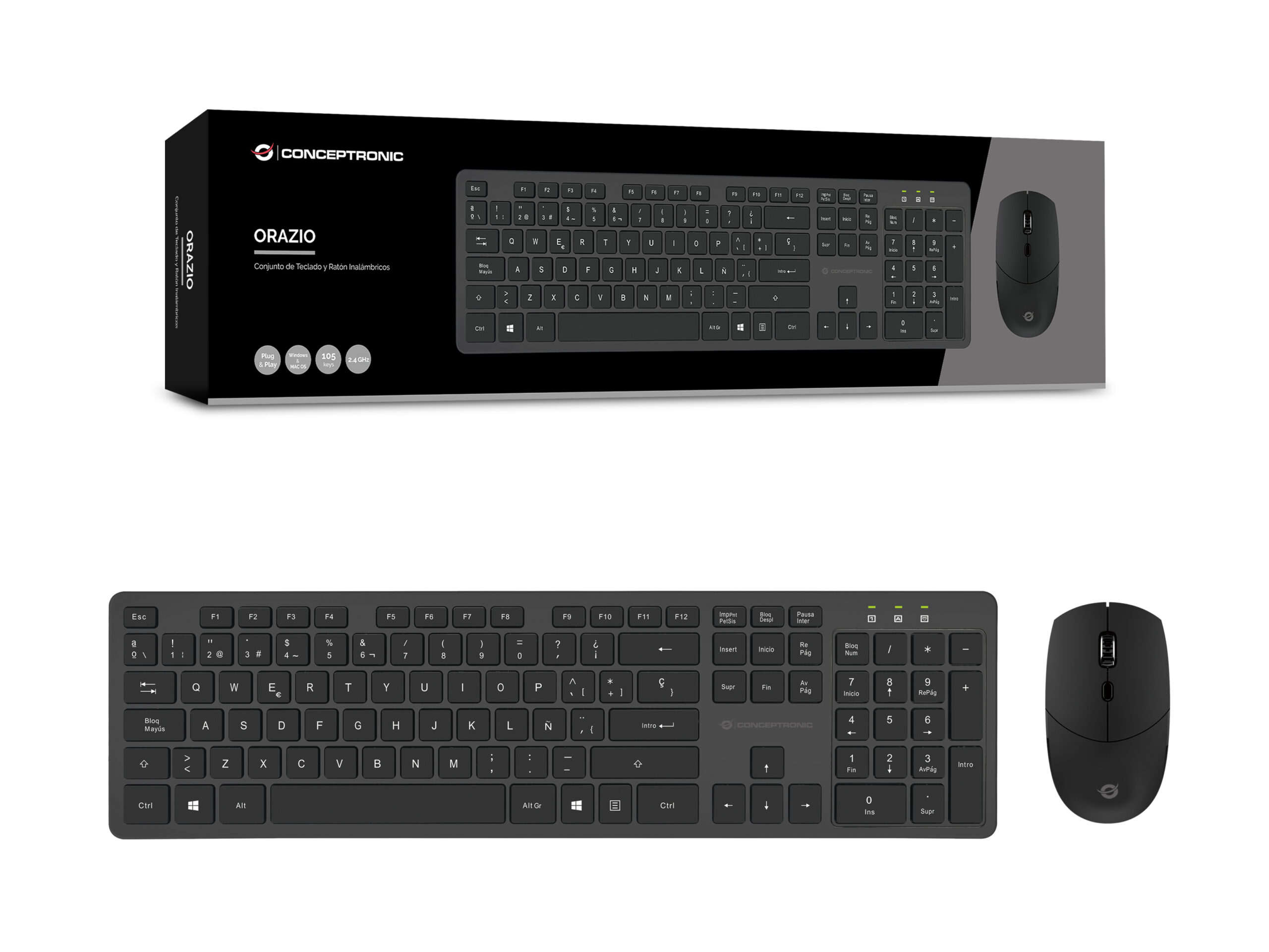 Conceptronic ORAZIO01ES toetsenbord Inclusief muis Kantoor RF Draadloos QWERTY Spaans Zwart - Afbeelding 5