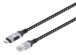 Manhattan USB-C naar Gigabit Ethernet kabel, 10/100/1000 Mbps, RJ45, 2 m, zwart/zilver, 3 jaar garantie