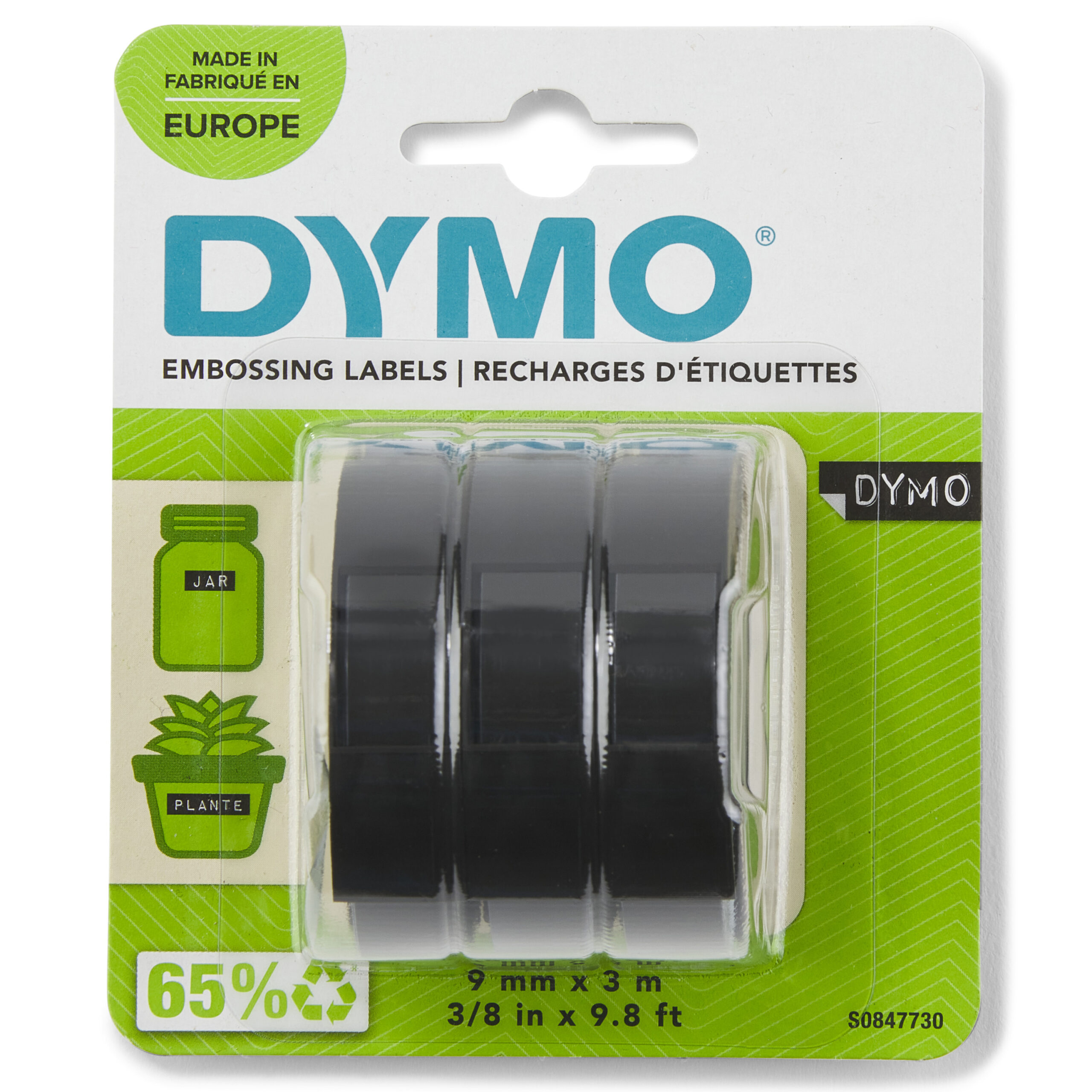DYMO originele labeltape met reliëf | rollen van 9 mm x 3 m | Wit op zwart | Zelfklevend etiketten voor Lettertang | 3 stuks - Afbeelding 4
