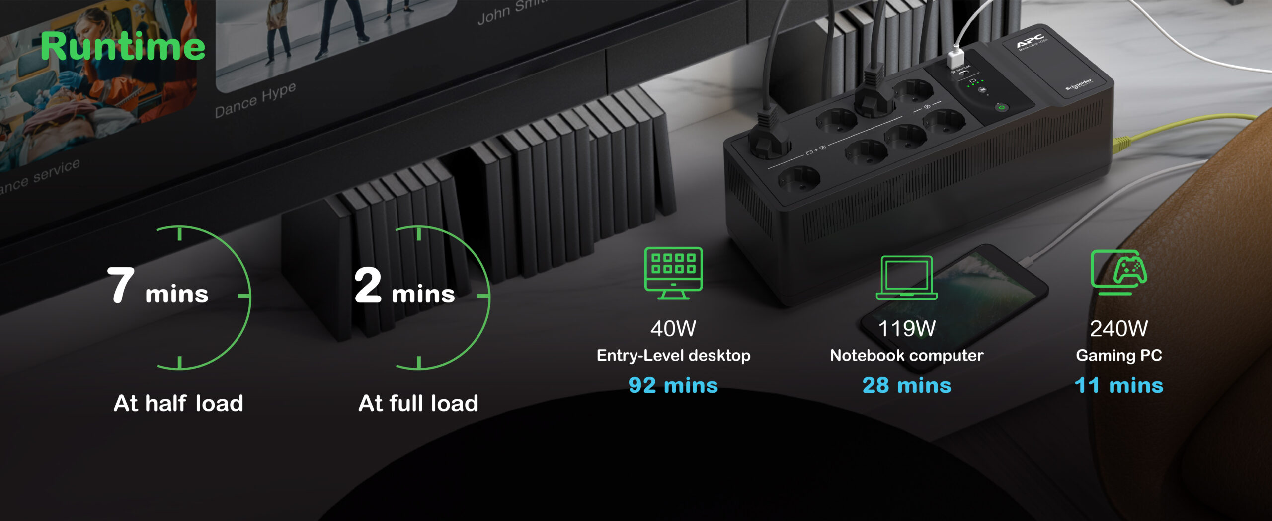 APC Back-UPS BE1050G2-GR - Noodstroomvoeding 8x stopcontact, 1050VA, 2 USB opladers, 1 USB datapoort - Afbeelding 9
