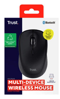 Trust Yvi+ Multi-device Draadloze Muis - RF en Bluetooth muis – Compact ontwerp – 1600 DPI – Zwart - Afbeelding 7