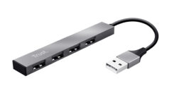 Trust Halyx Aluminium 4‑poorts mini‑USB‑hub – USB‑hub – USB‑hub 4‑poorten – Plug‑and‑play – Aluminium behuizing – Zilver