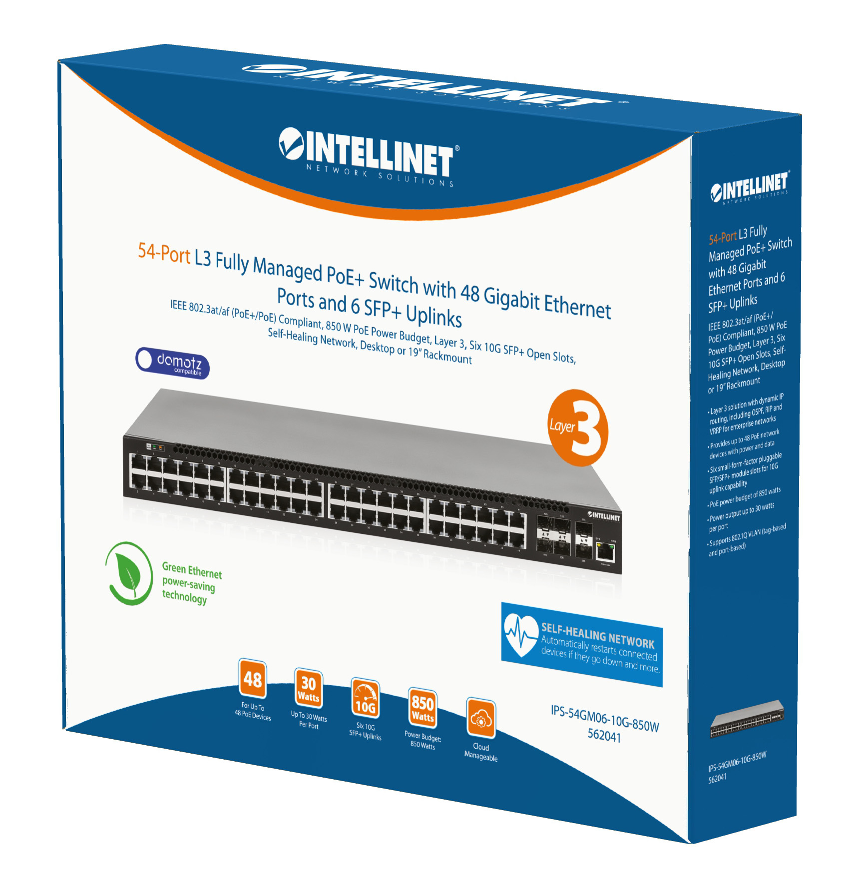 Intellinet 54-poorts L3 volledig beheerde Gigabit PoE+ netwerk switch, 48x RJ45 + 6x 10G SFP+ uplinks, PoE-budget 850 W, Layer 3 routing, VLAN/QoS, 19" rackmontage, professionele netwerkomgevingen, 3 jaar garantie - Afbeelding 8