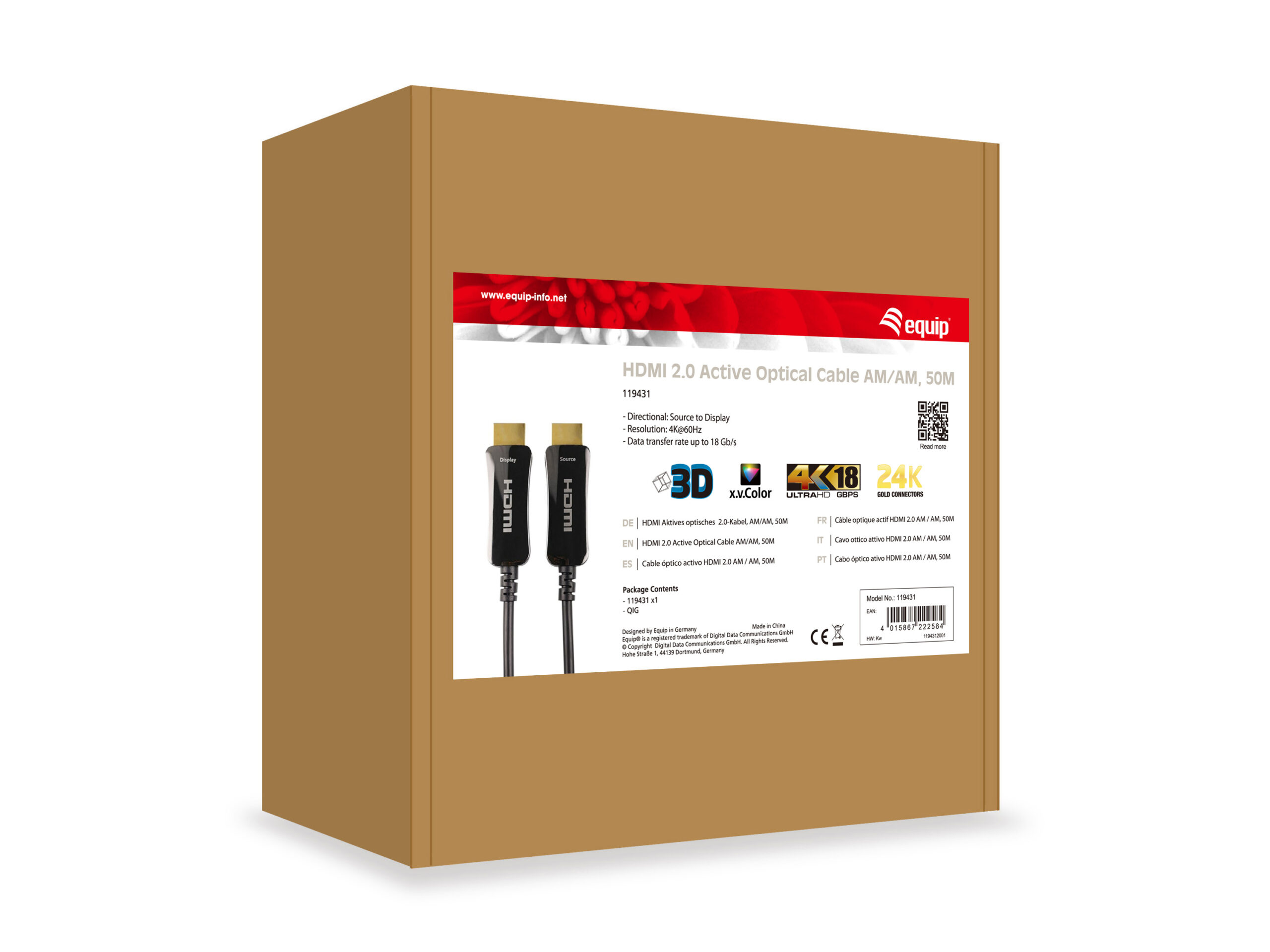 Equip 119431 HDMI 2.0 High Speed Active Optical kabel, 50 m, 4K/60Hz - Afbeelding 5