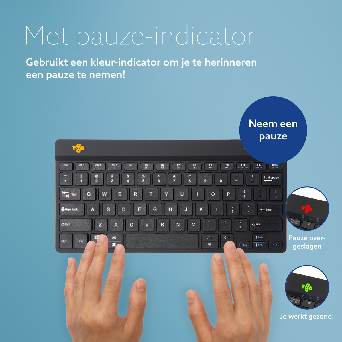 R-Go Tools Ergonomisch toetsenbord R-Go Compact Break, compact toetsenbord met pauzesoftware, QWERTY (US), Bluetooth, zwart - Afbeelding 8