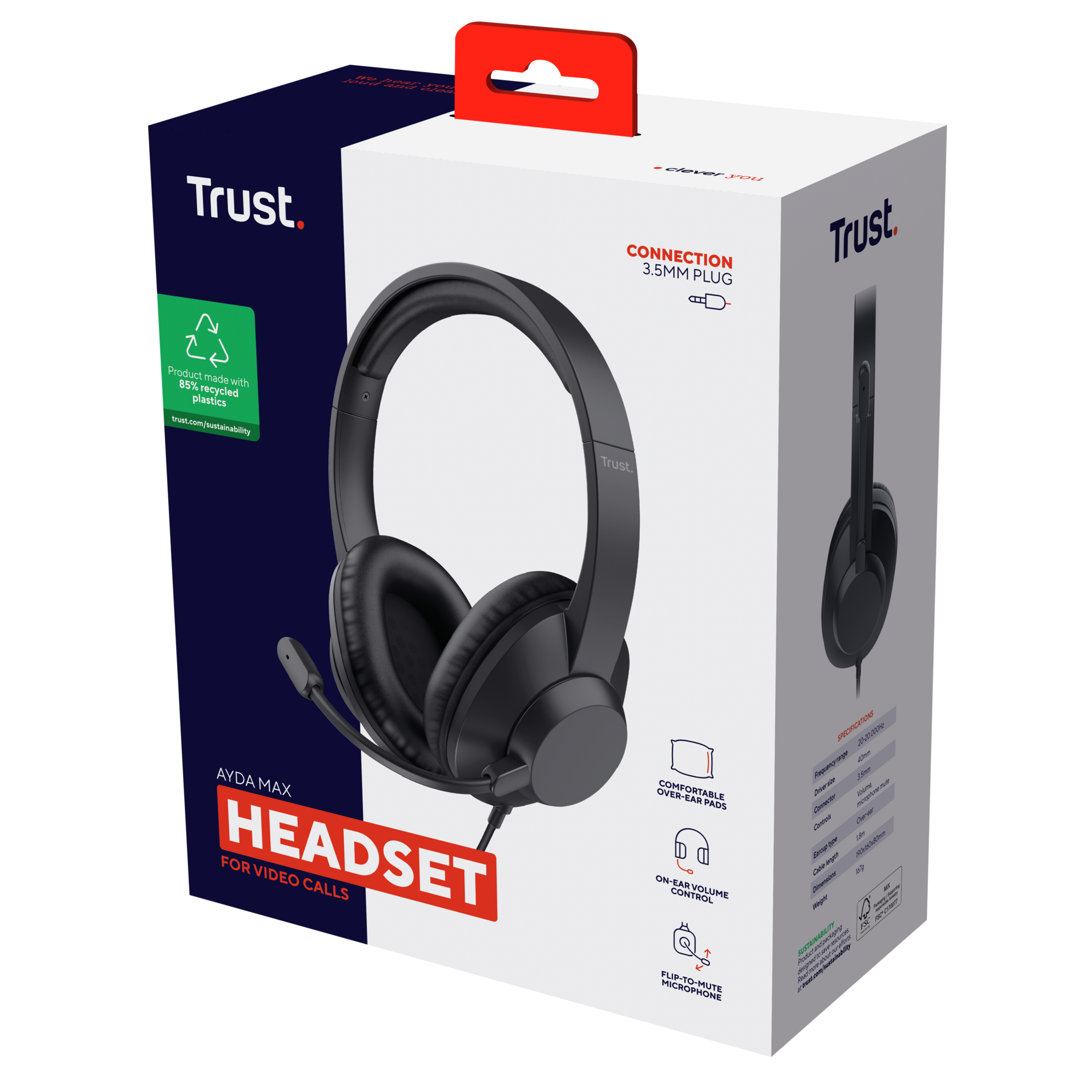 Trust Ayda Max Headset - Over-ear headset – Opklapbare microfoon – 3,5 mm aansluiting – Zwart - Afbeelding 8