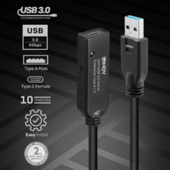 Lindy 43376 USB-kabel USB 3.2 Gen 1 (3.1 Gen 1) 10 m USB A USB C 5 Gbit/s Zwart - Afbeelding 5