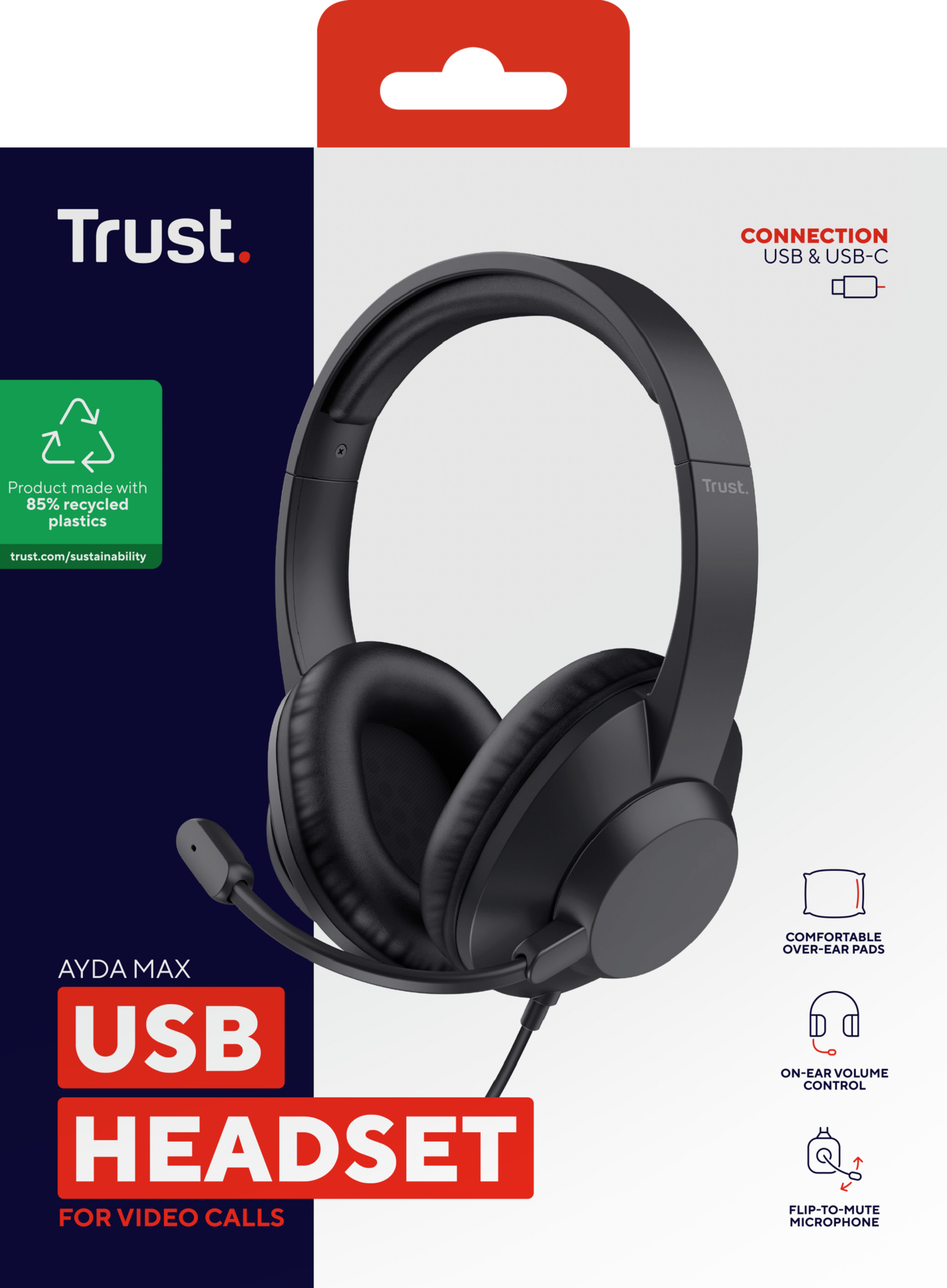 Trust Ayda Max USB Headset - USB headset voor kantoor en calls – Opklapbare microfoon – 40 mm drivers – Zwart - Afbeelding 9