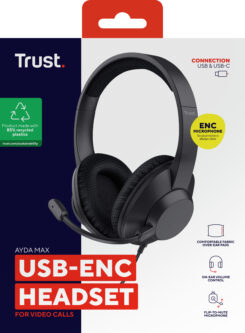 Trust Ayda Max USB-C Headset - USB headset voor kantoor en calls – USB-C en USB-A aansluiting – Opklapbare microfoon – Zwart - Afbeelding 9