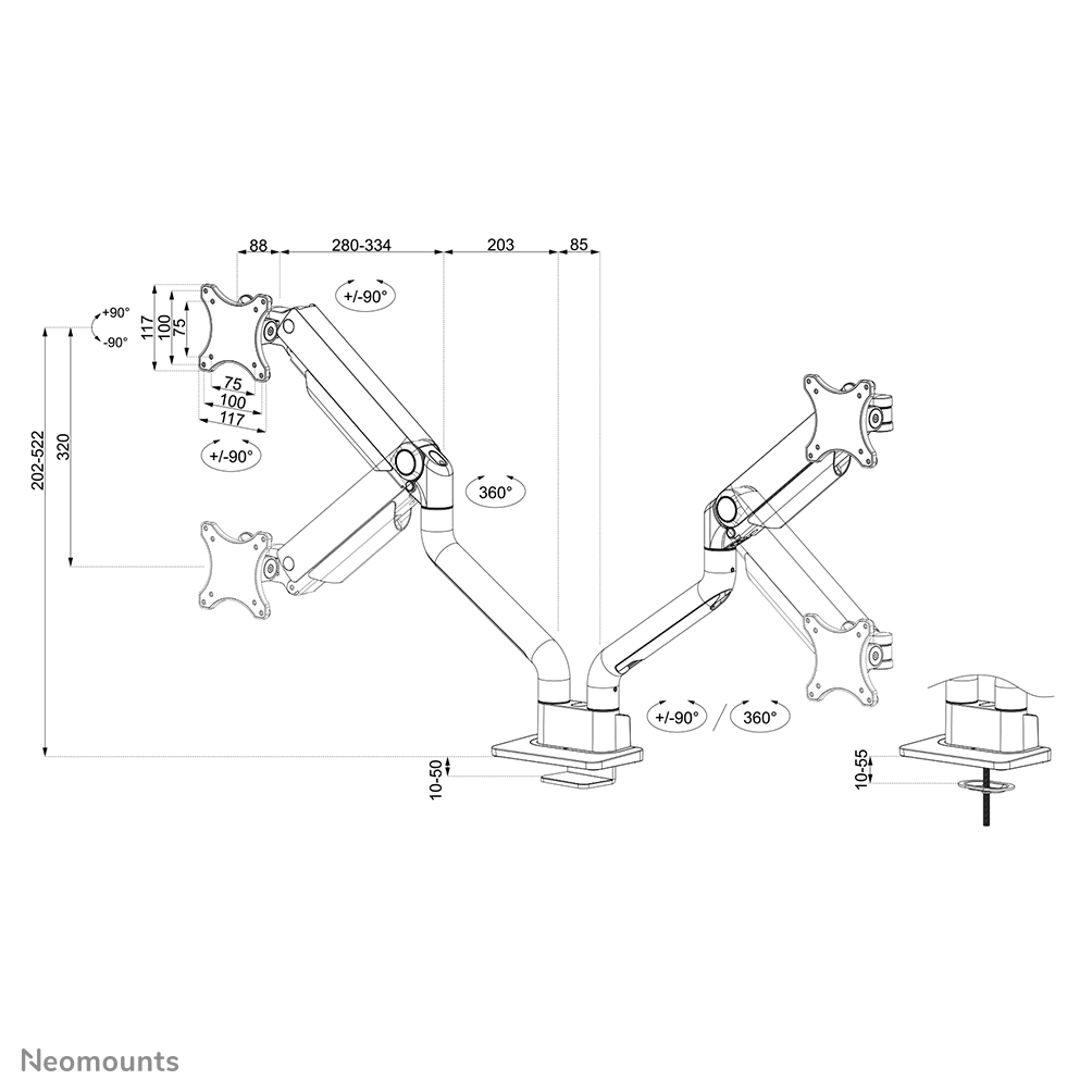 Neomounts DS70S-950BL2 Monitorarm 17-35" - gasveer - Topfix - 180°-stop - Afbeelding 21