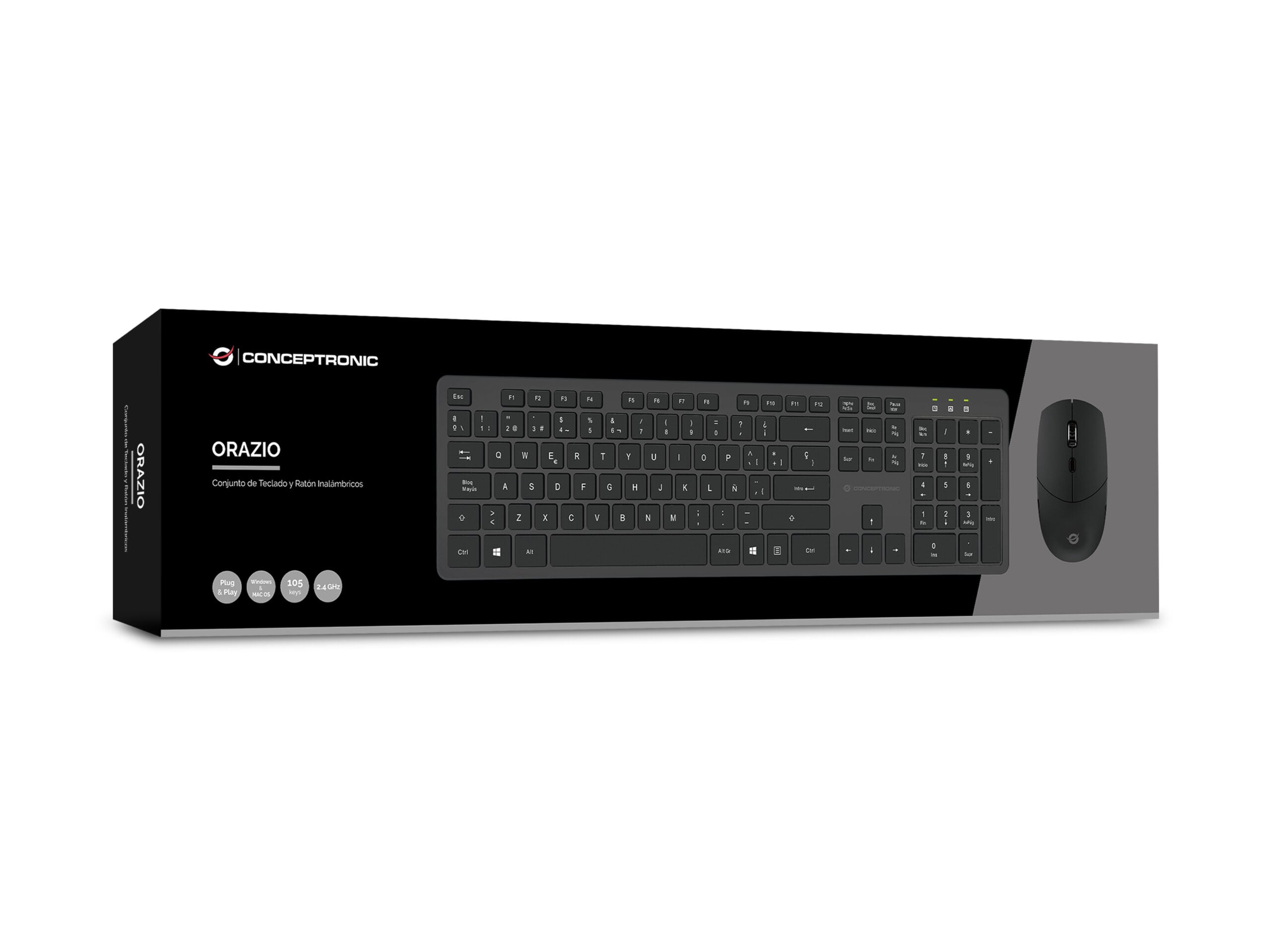 Conceptronic ORAZIO01ES toetsenbord Inclusief muis Kantoor RF Draadloos QWERTY Spaans Zwart - Afbeelding 3