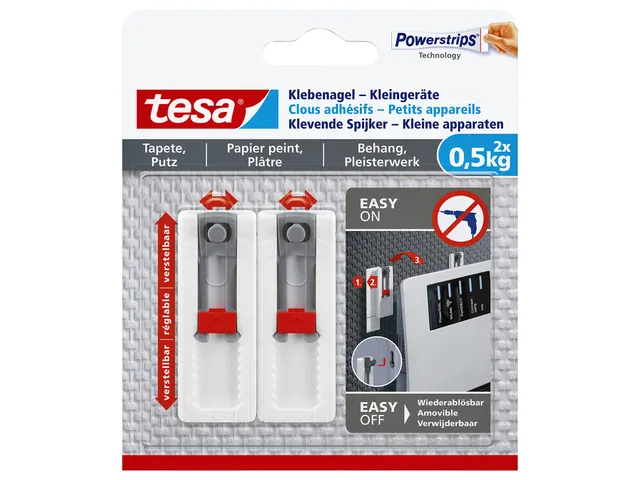TESA 77782-00000-01 kledinghaak Binnen Universele haak Grijs, Wit 2 stuk(s)