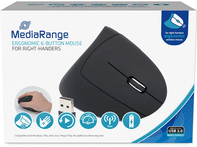 MediaRange MROS232 muis Kantoor Rechtshandig RF Draadloos Optisch 1600 DPI