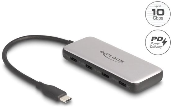 DeLOCK 64261 interface hub USB 3.2 Gen 1 (3.1 Gen 1) Type-C 10000 Mbit/s Zwart, Grijs