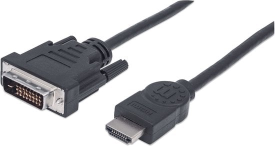 Manhattan HDMI-naar-DVI-D 24+1 kabel, 1,8 m, mannelijk naar mannelijk, dual link, compatibel met DVI-D, zwart, levenslange garantie,