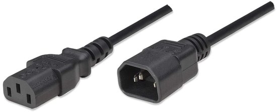 Manhattan Voedingskabel C14 male naar C13-connector, voor aansluiting monitor op pc, 1,8 m, 10 A, zwart, netkabel, levenslange garan
