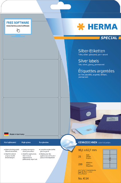 Etiketten folie zilver 99.1x67.7 A4 LaserCopy