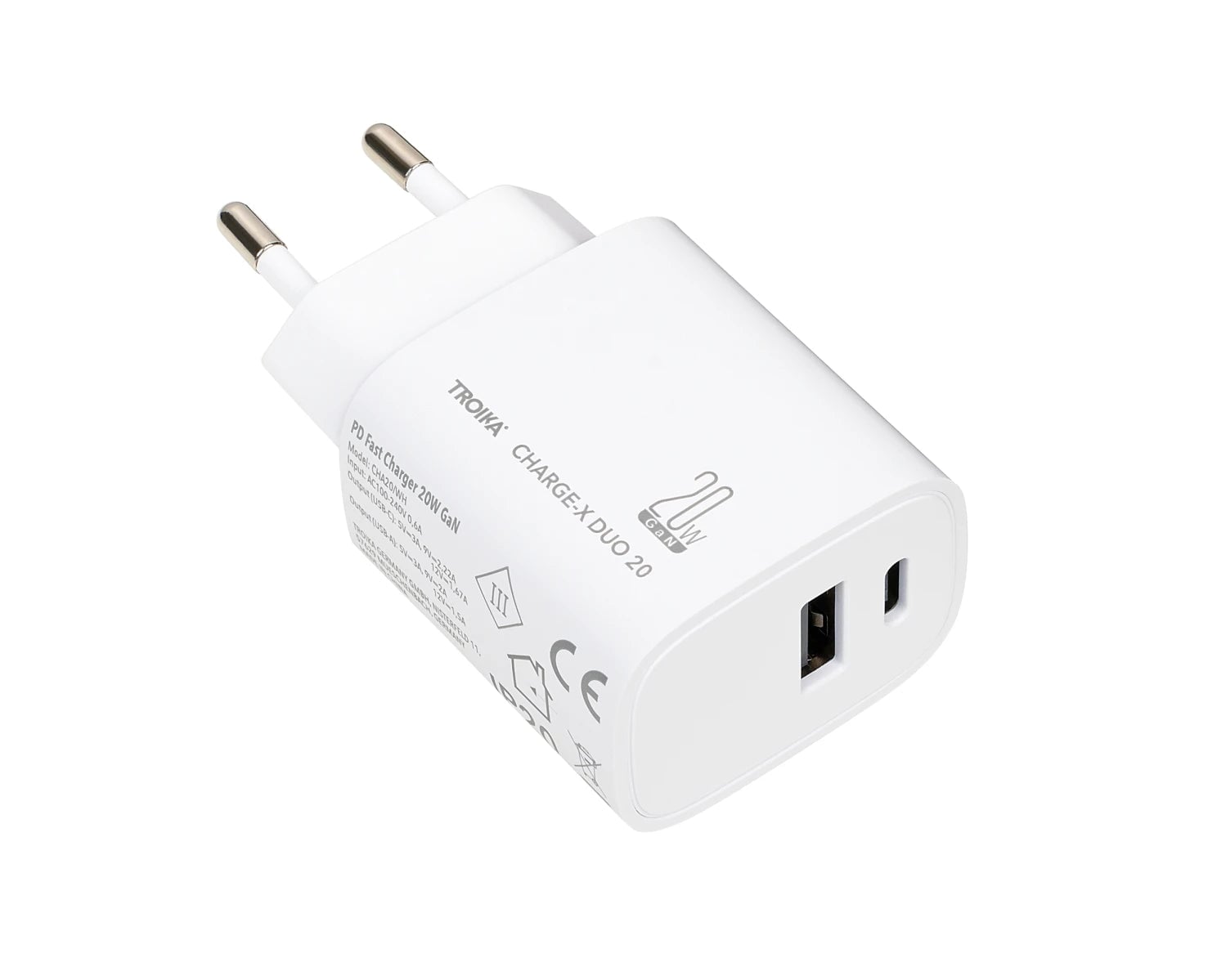 TROIKA CHA20/WH oplader voor mobiele apparatuur Smartphone, Tablet Wit AC Snel opladen Binnen