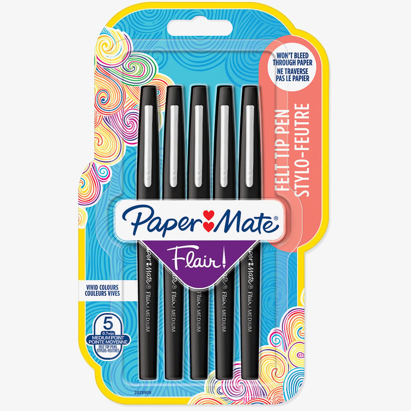 Papermate Flair Original viltstift Medium Zwart 5 stuk(s)