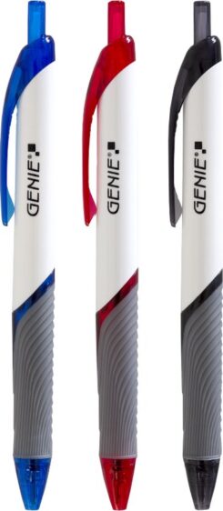 Genie 40004 balpen Zwart, Blauw, Rood Intrekbare balpen met klembevestiging 12 stuk(s)