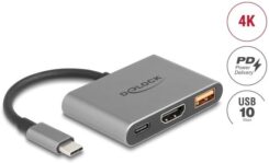 DeLOCK 61071 video kabel adapter 0,1 m USB Type-C USB Type-C + USB Type-A + HDMI Grijs