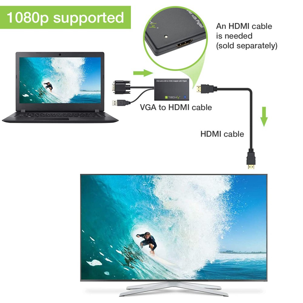 Techly IDATA HDMI-VGA3 video kabel adapter Zwart - Afbeelding 4