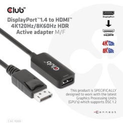 CLUB3D DisplayPort1.4 to HDMI 4K120Hz/8K60Hz HDR Active adapter M/F - Afbeelding 3