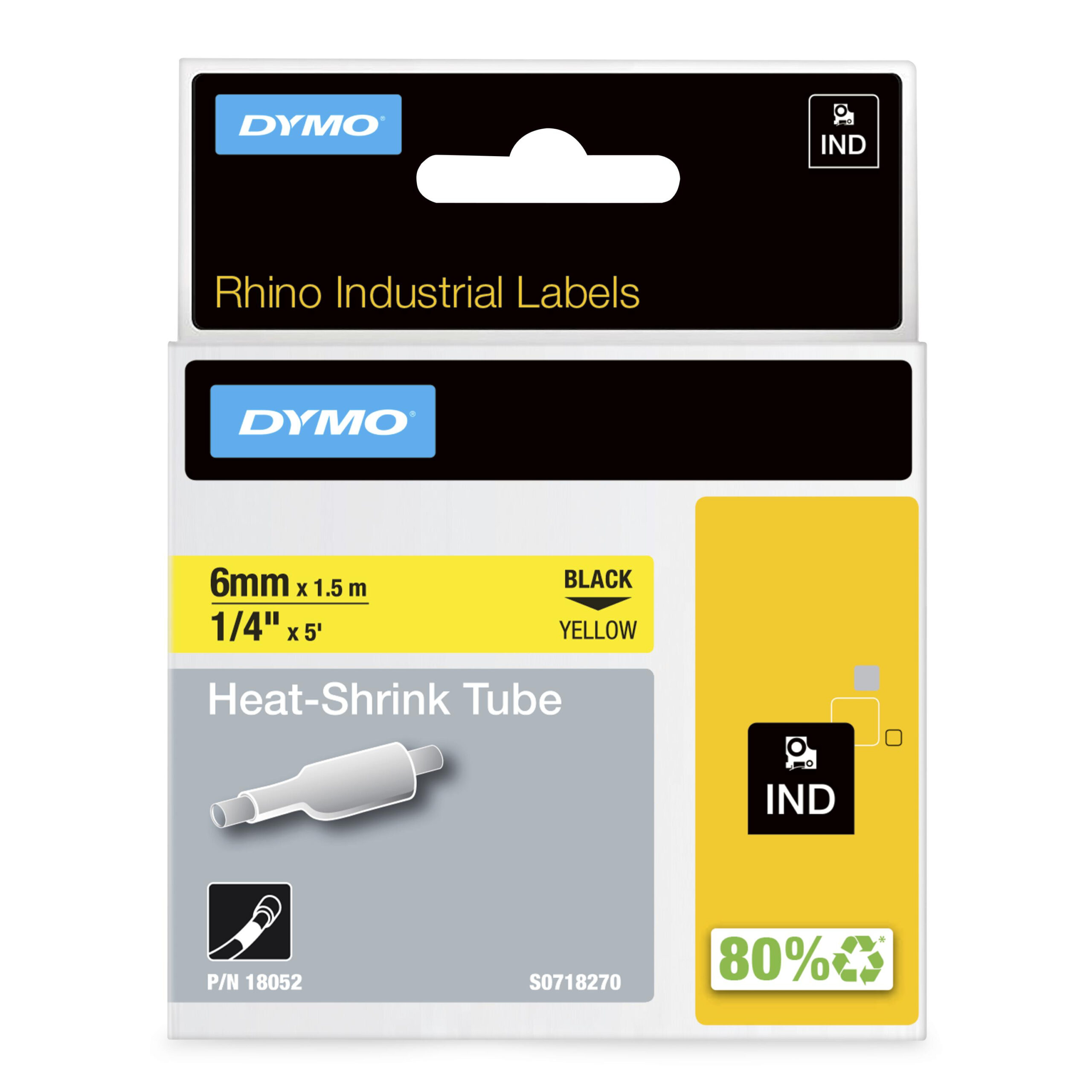 DYMO Rhino industriële Heat-Shrink Tube-labels | 6 mm x 1,5 m | zwarte afdruk op geel | voor Rhino labelprinters