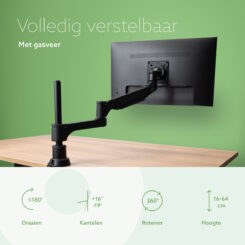 R-Go Tools Monitorarm R-Go Caparo, verstelbare enkele monitorarm met gasveer, 100% circulair, 3-9 kg draagvermogen, zwart - Afbeelding 6