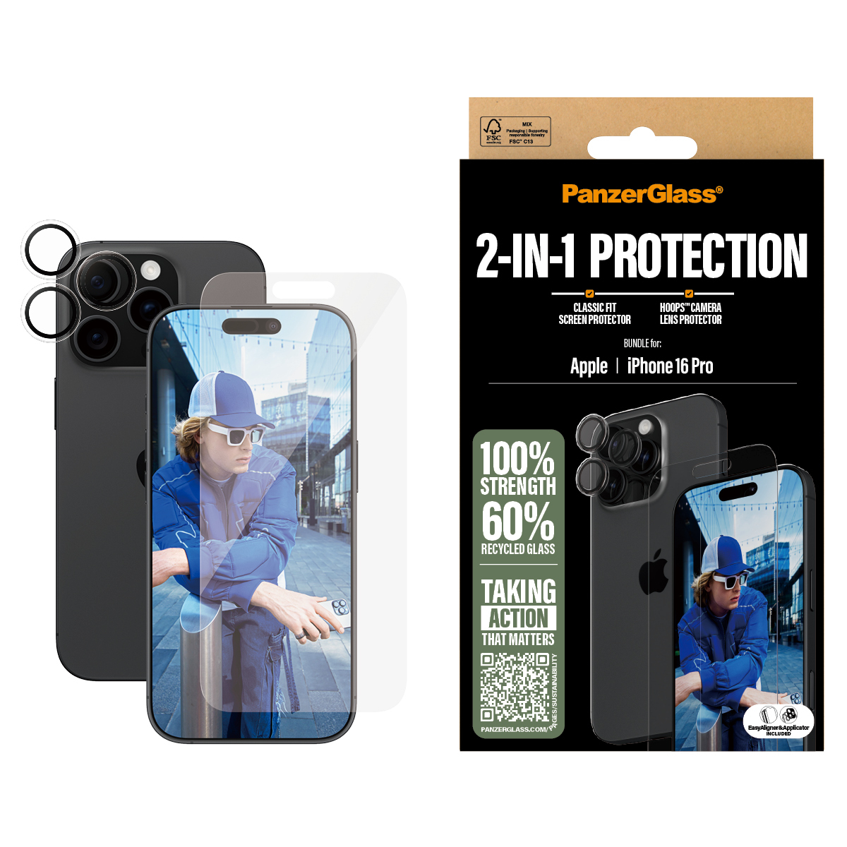 PanzerGlass ® 2-in-1 Bundle iPhone 16 Pro Doorzichtige schermbeschermer Apple 1 stuk(s) - Afbeelding 3