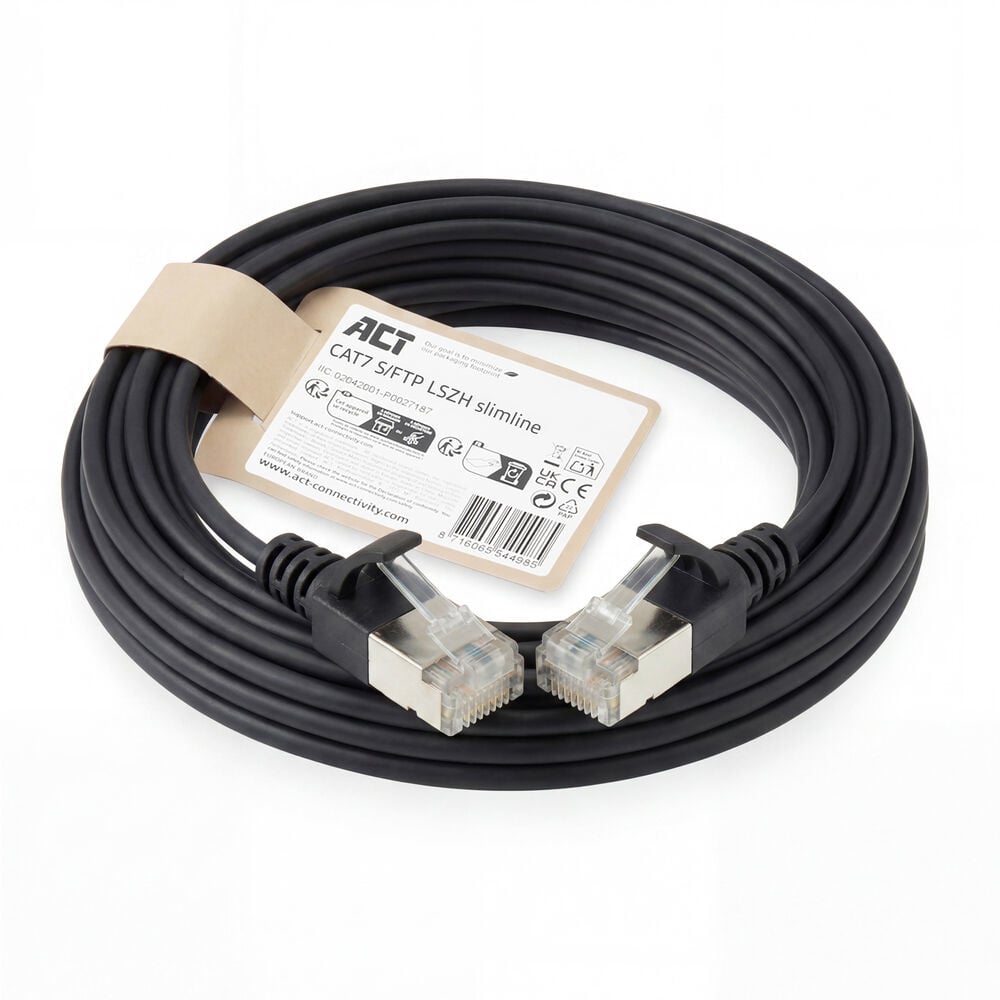 ACT Zwarte 7 meter LSZH S/FTP CAT7 slimline patchkabel snagless met RJ45 connectoren - Afbeelding 3