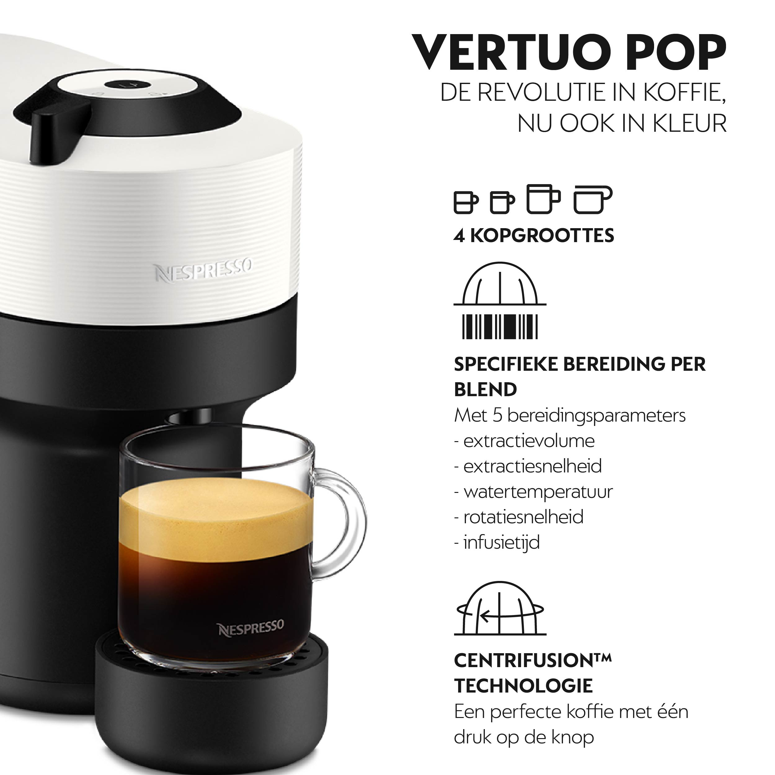 Krups Vertuo Pop Coconut White met Aeroccino XN9211 koffiecupmachine - Afbeelding 3
