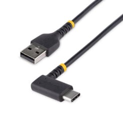 StarTech.com 2m USB-A naar USB-C Laadkabel, Robuuste Haakse Fast Charge & Sync Kabel, 3A, USB 2.0, TPE Mantel en Aramidevezels - Zwarte USB Oplaadkabel