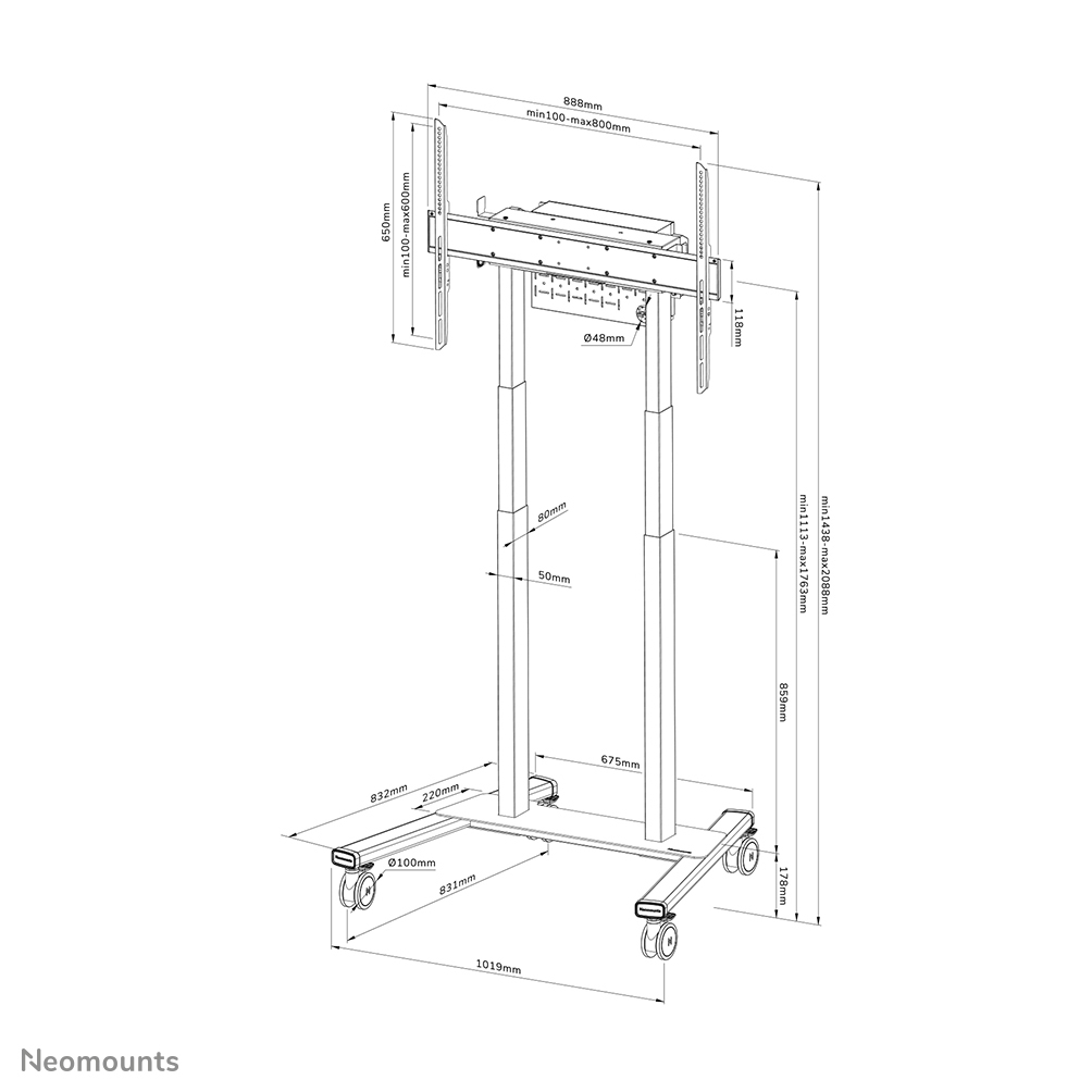 Neomounts FL55-875WH1 TV trolley 55-100" - gemotoriseerd - TÜV - Afbeelding 21