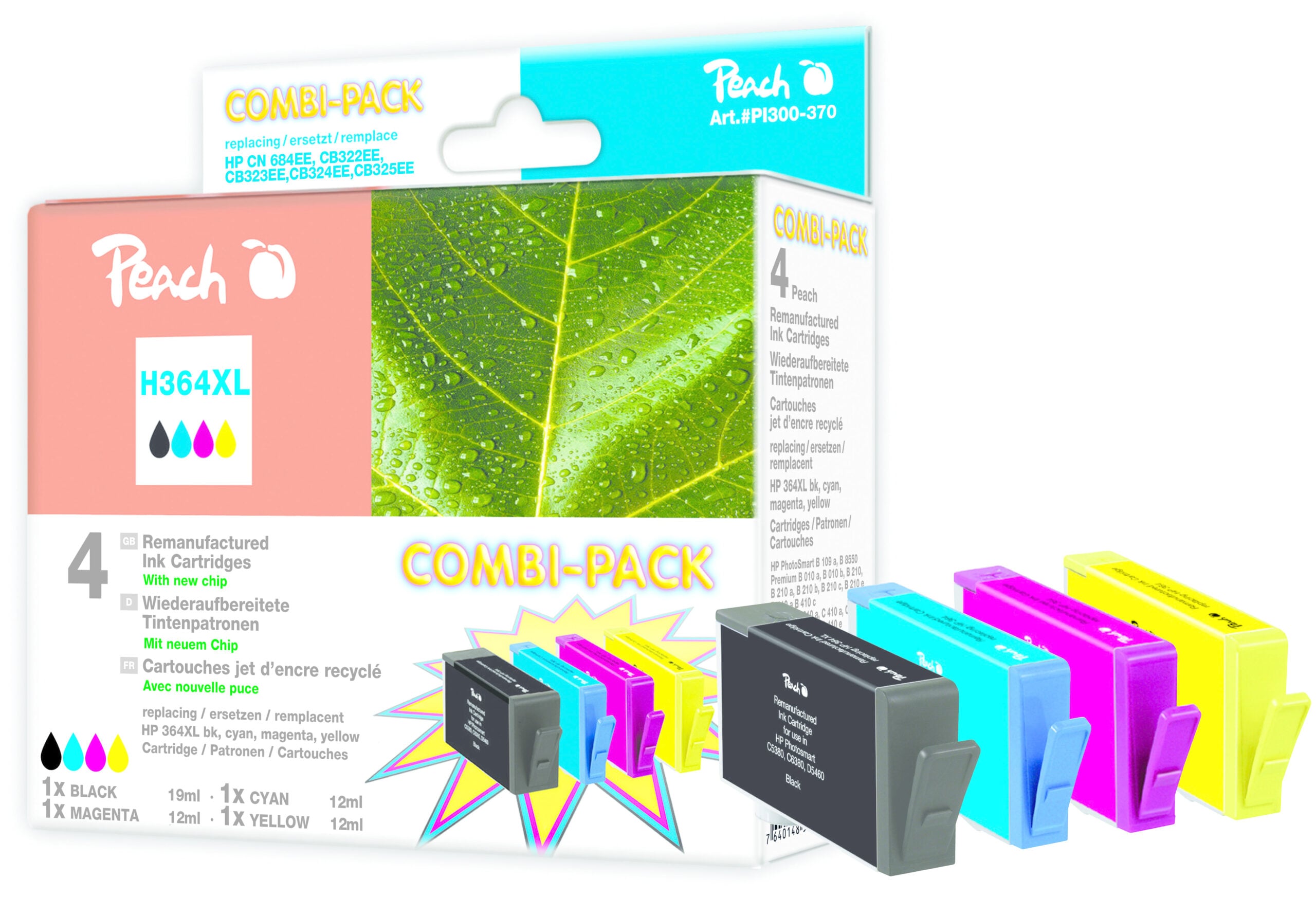 Peach PI300-370 inktcartridge 4 stuk(s) Hoog (XL) rendement Zwart, Cyaan, Magenta, Geel