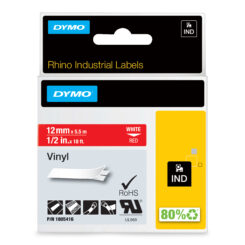 DYMO Rhino industriële Vinyl Labels | 12 mm x 5,5 m | witte afdruk op rood | zelfklevende labels voor Rhino & LabelManager labelprinters - Afbeelding 2