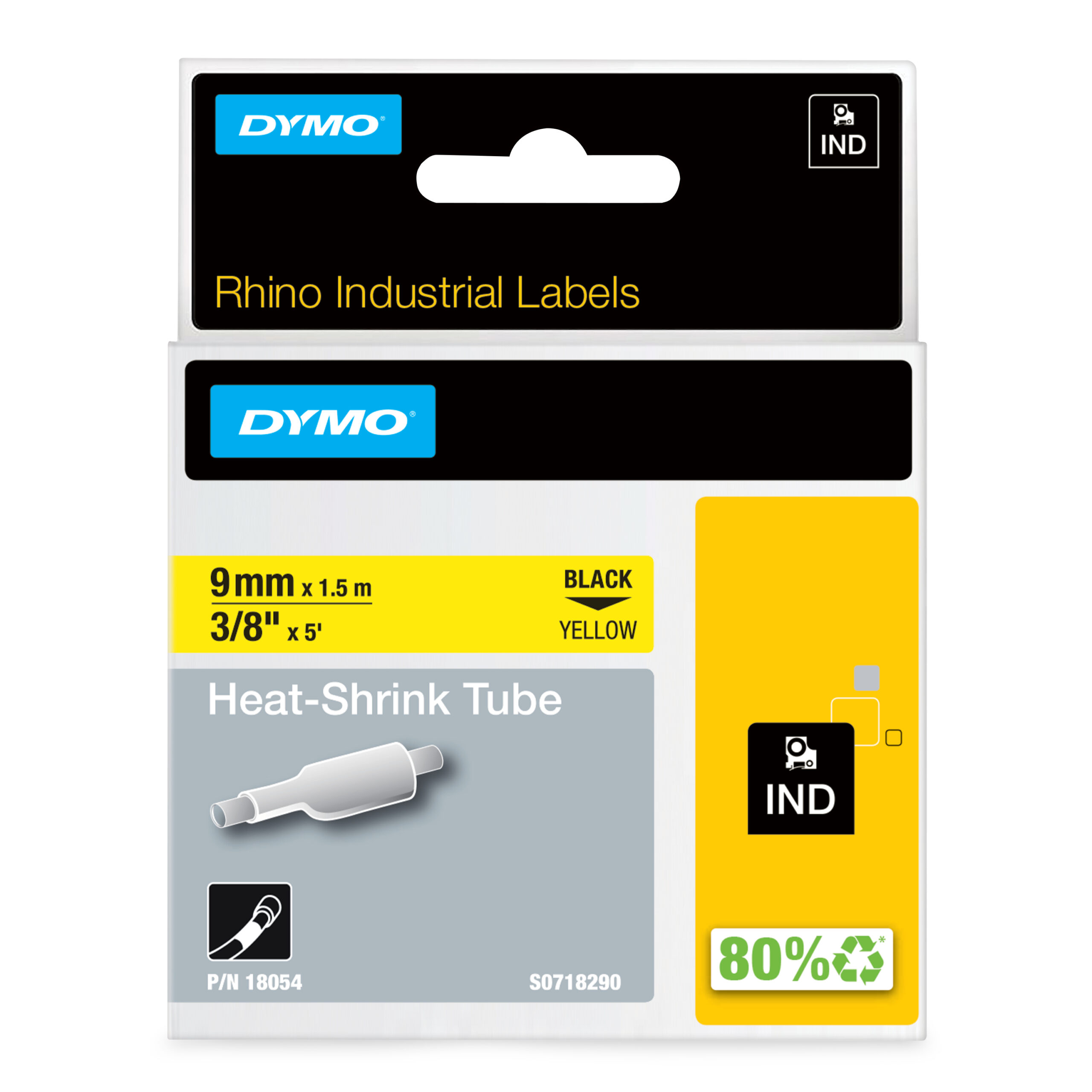 DYMO Rhino industriële Heat-Shrink Tube-labels | 9 mm x 1,5 m | zwarte afdruk op geel | voor Rhino labelprinters - Afbeelding 2