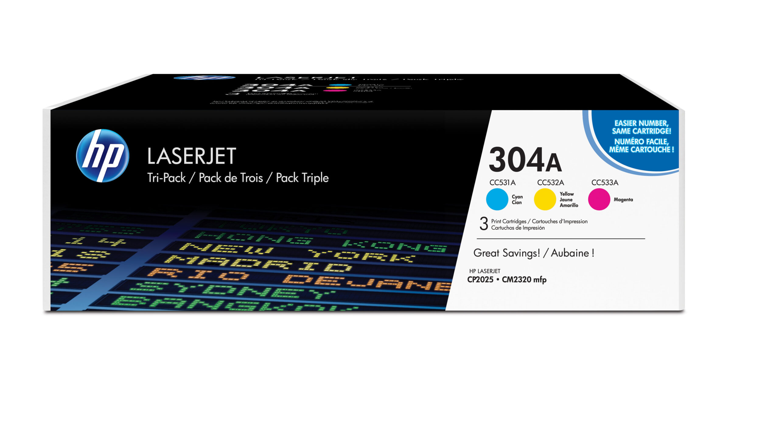 HP 304A originele cyaan/magenta/gele LaserJet tonercartridge, 3-pack - Afbeelding 2