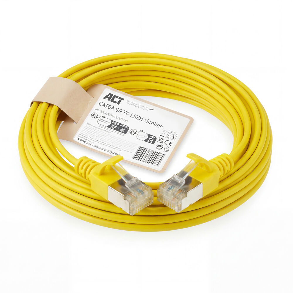 ACT Gele 5 meter LSZH S/FTP CAT6A slimline patchkabel snagless met RJ45 connectoren - Afbeelding 3
